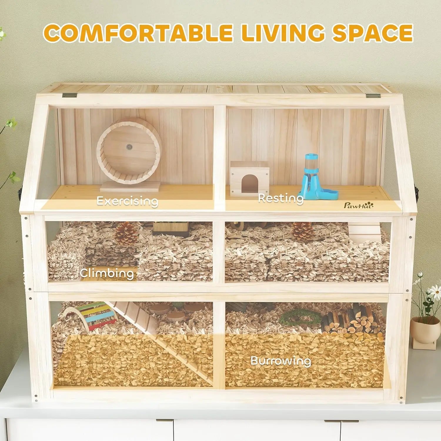 3 Tier Small Animal Cage with Detachable 12.4" Deep Bottom, Hut, Seesaw, Exercise Wheel