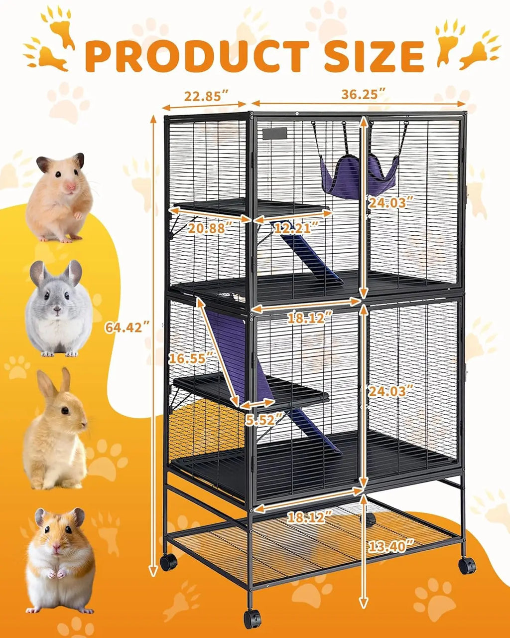 64" Metal Multi-Level Cage for Small Animals