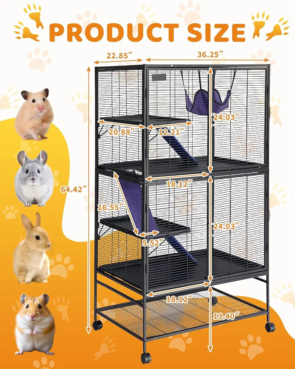 64" Metal Multi-Level Cage for Small Animals