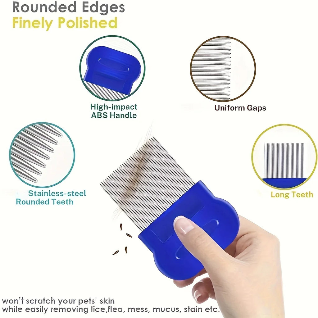 Pack of 4 Flea and Lice Combs, Stainless Steel with Round Teeth