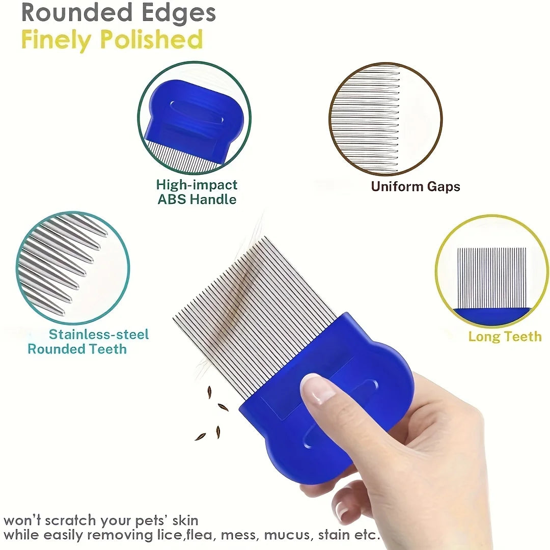 Pack of 4 Flea and Lice Combs, Stainless Steel with Round Teeth