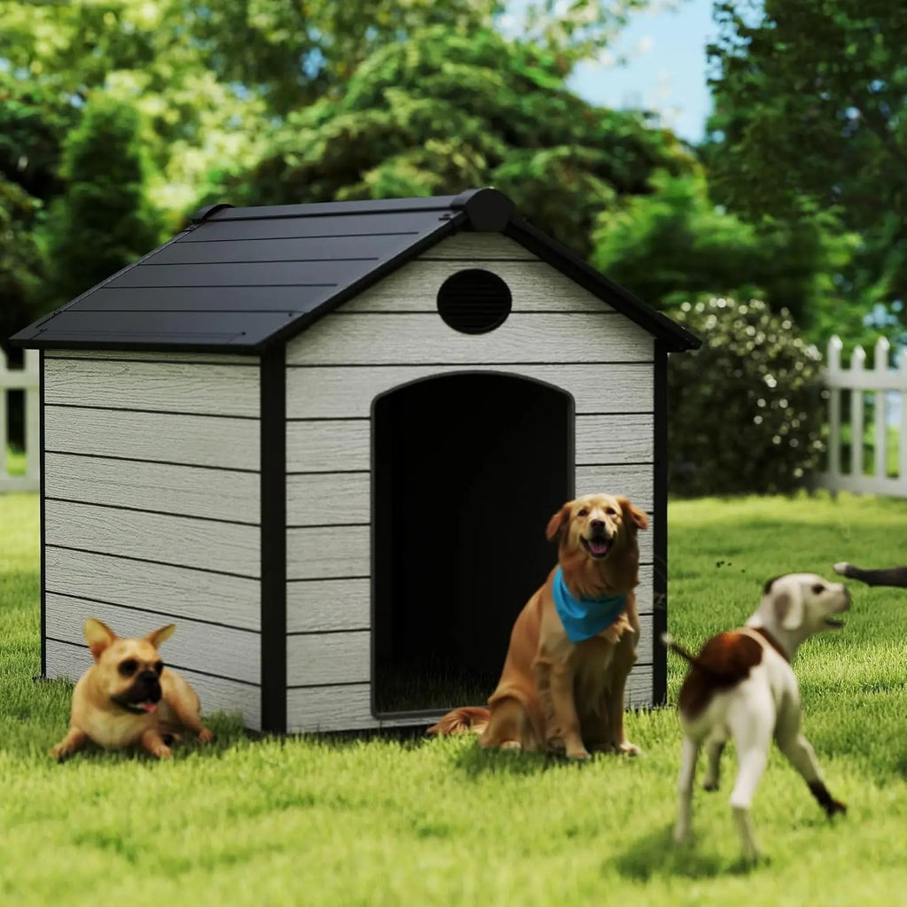 46" Large  Outdoor Weatherproof Dog House for 2 Large Dogs,  with Elevated Floor