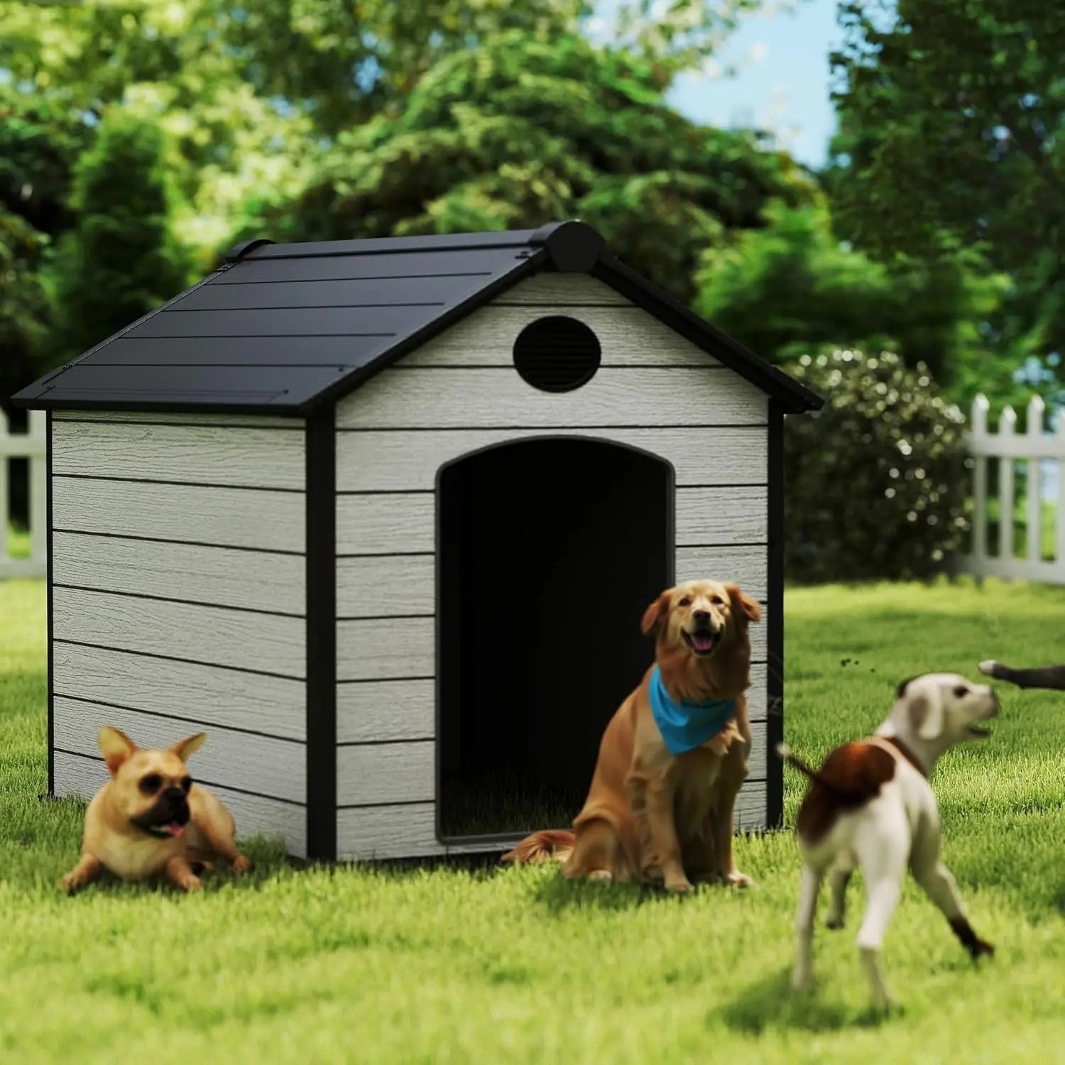 46" Large  Outdoor Weatherproof Dog House for 2 Large Dogs,  with Elevated Floor