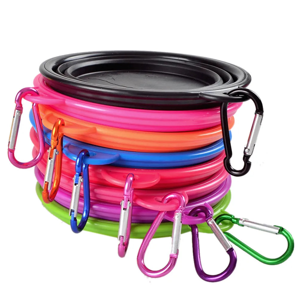 Collapsible Silicone Dog Food Water Bowl with Carabiner