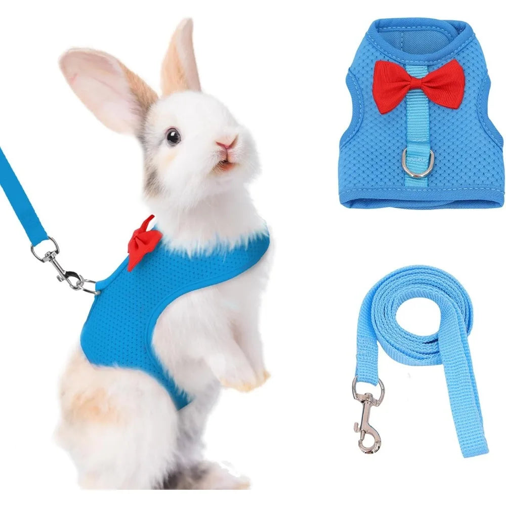 Bunny Harness and Leash Set with Cute Bow, Soft Breathable Mesh