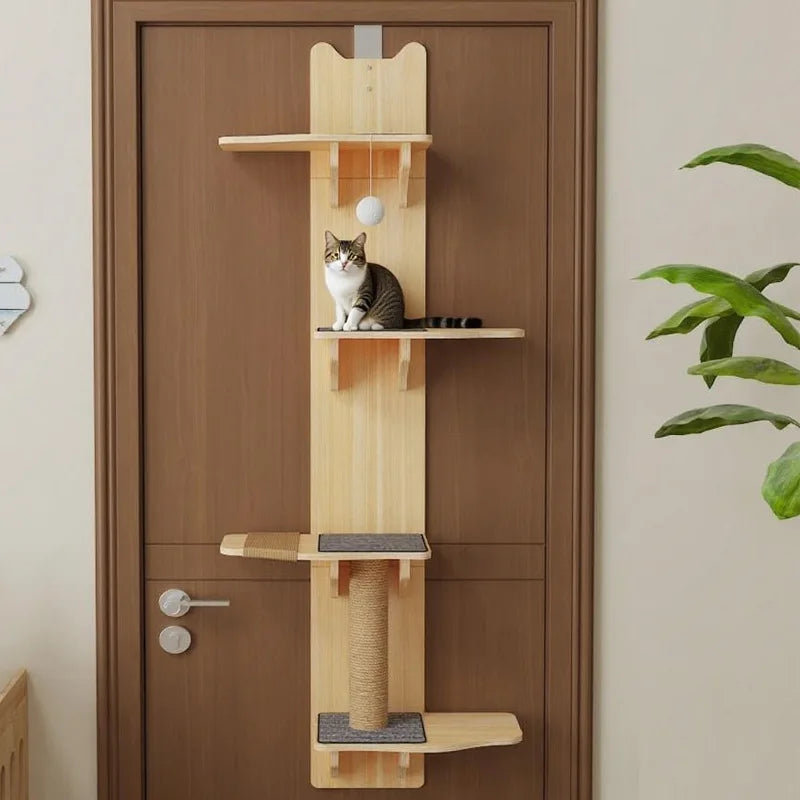 4-Levels Cat Solid Wood Climber Hangs on The Door