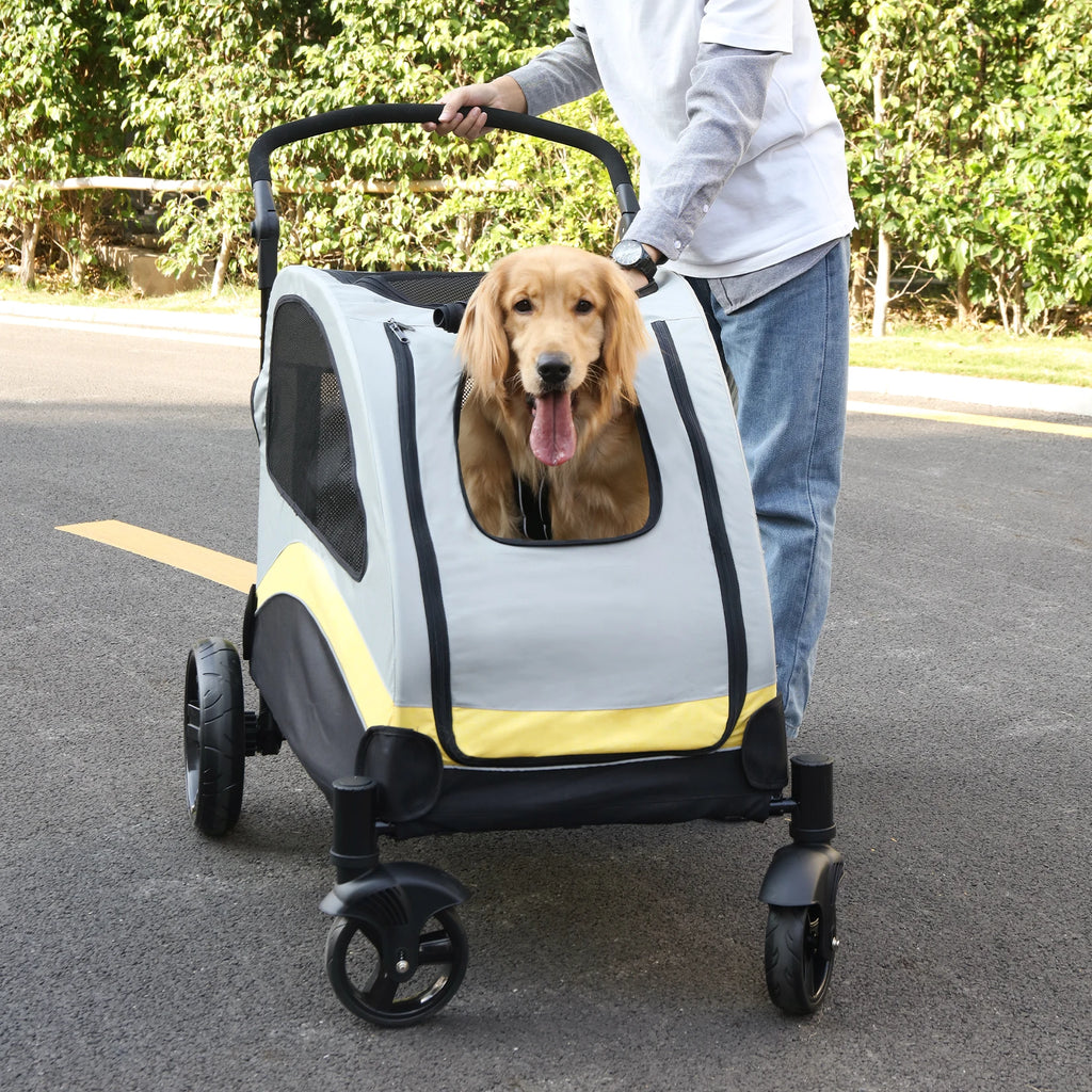 Portable 4 Wheel Dog Stroller for Large Dogs Foldable Pet Cat Travel Carriage Stroller Breathable Carrier for Outside Play