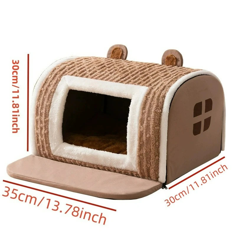 Bear-Shaped Plush Pet Bed with Non-Slip Bottom