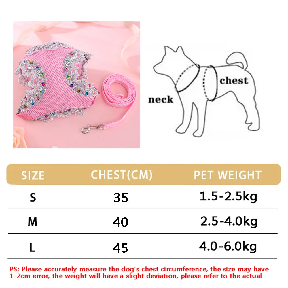 Breathable Reflective Pet Harness Leash Set with Adjustable Floral Chest Strap