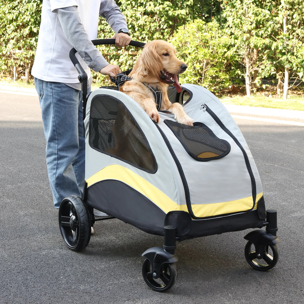 Portable 4 Wheel Dog Stroller for Large Dogs Foldable Pet Cat Travel Carriage Stroller Breathable Carrier for Outside Play
