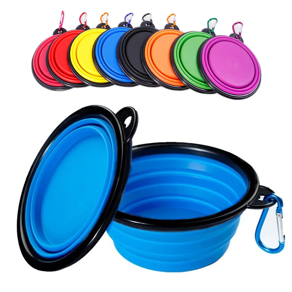Collapsible Silicone Dog Food Water Bowl with Carabiner