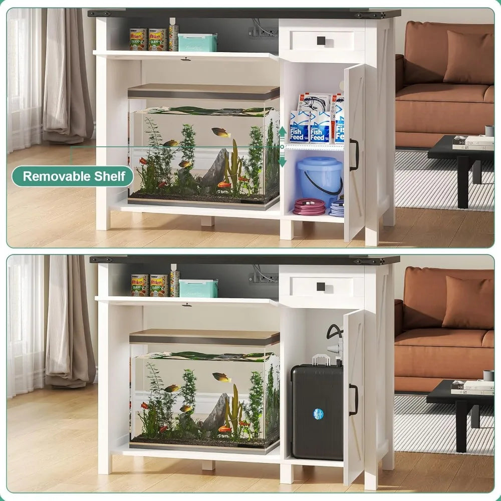 40 Gallon Aquarium Stand With Charging Station, Drawer and Cabinet