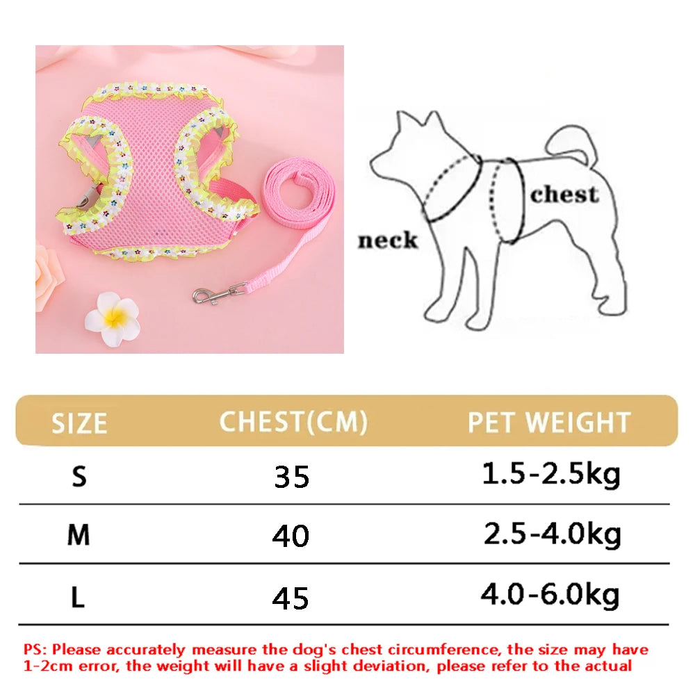 Breathable Reflective Pet Harness Leash Set with Adjustable Floral Chest Strap
