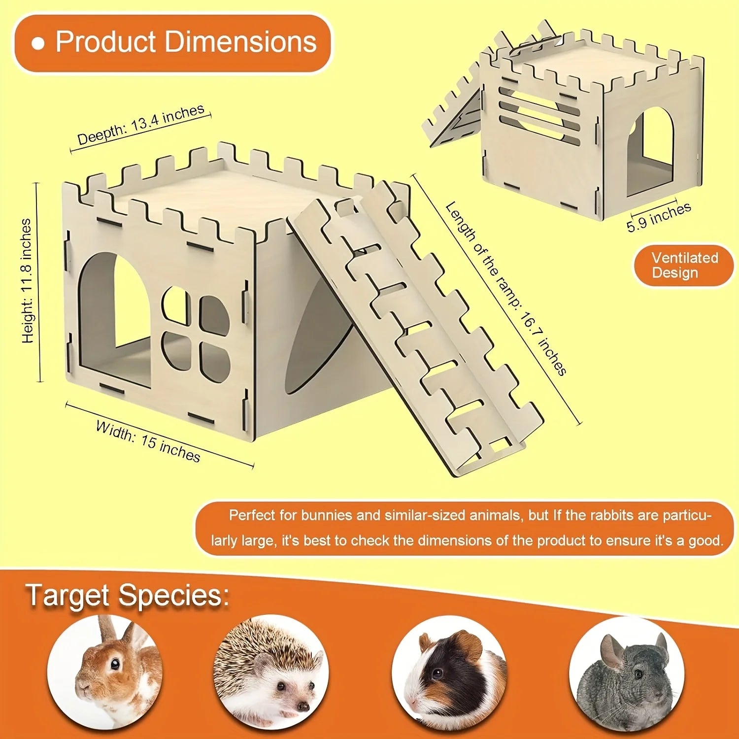 Castle and Hiding Place for Guinea Pig, Rabbit, Hedgehog