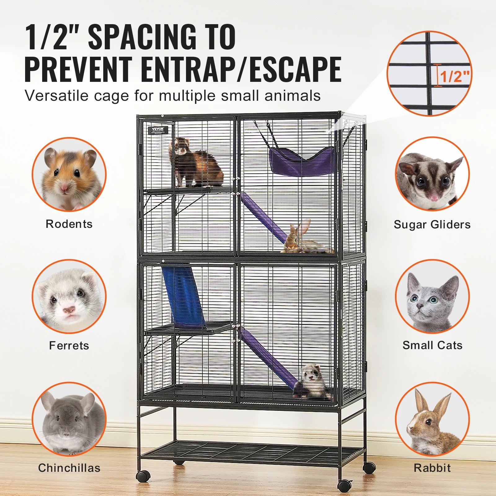 64" Metal Rolling Multi-Level Small Animal Cage