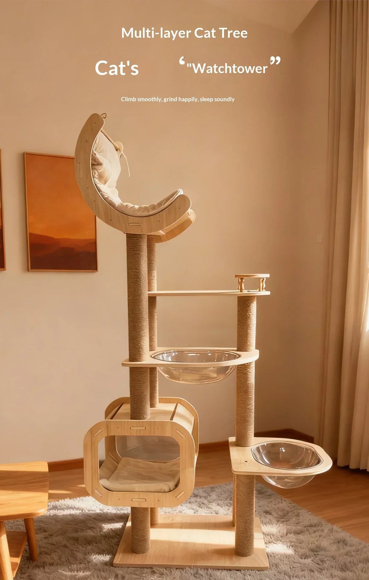 Large Compact Solid Wood Cat Tree