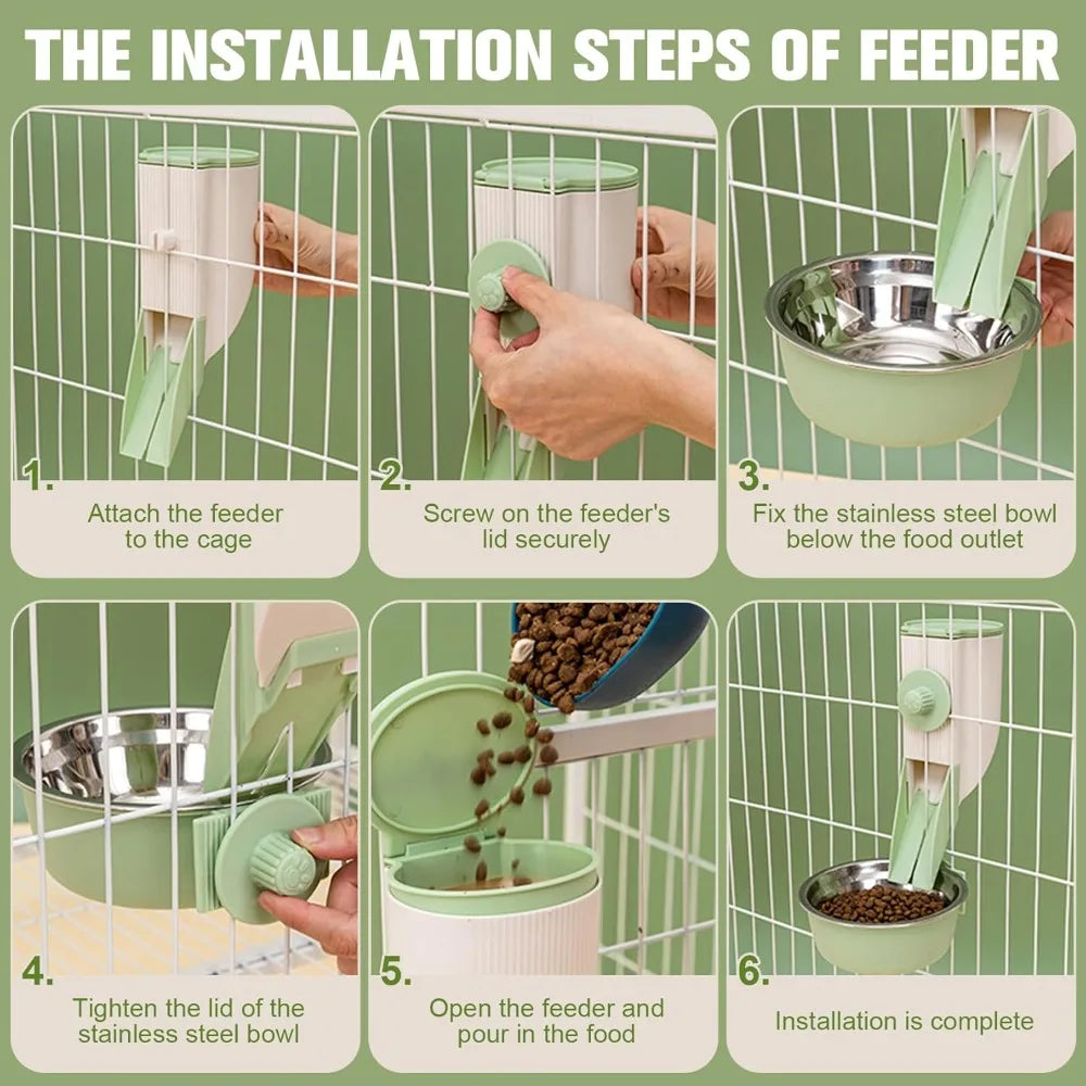 Hanging Automatic Pet Food Feeder with 30oz Bowl and 500ml Water Dispenser