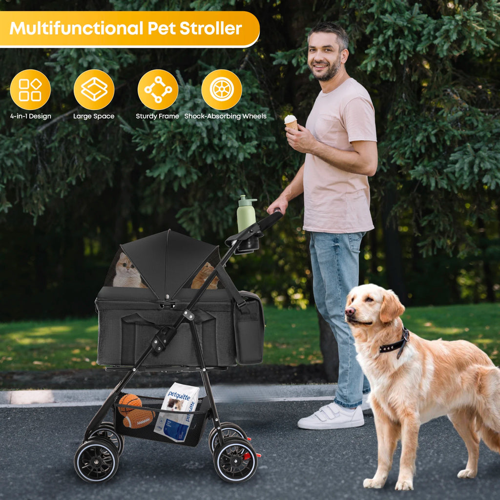 3 in 1 Portable Foldable Pet Stroller for Medium Dogs Cats