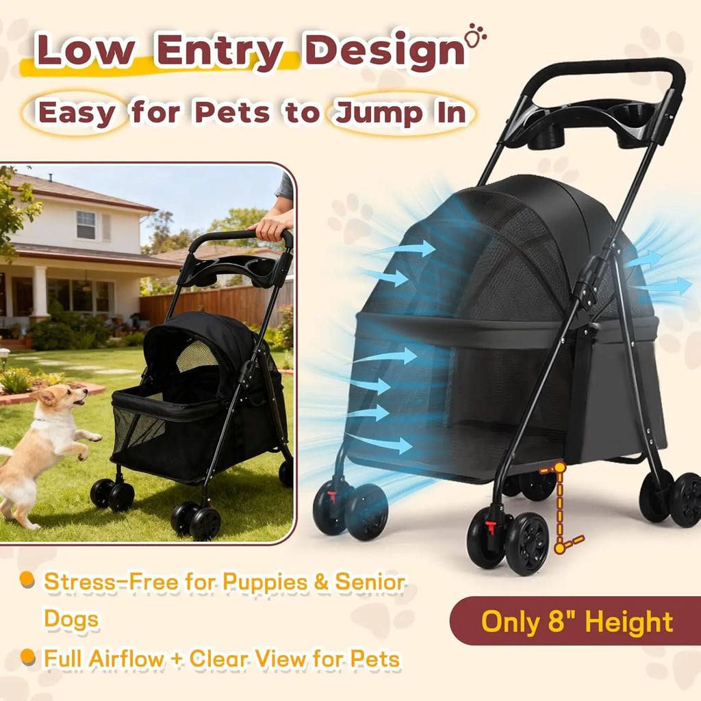 Foldable Pet Stroller Cat Small Dog Cart, Lightweight Folding Pet Stroller