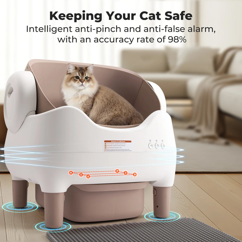 Self Cleaning Automatic Cat Litter Box with APP Control, Odor-Free  Large Waste Bin, Open-Top