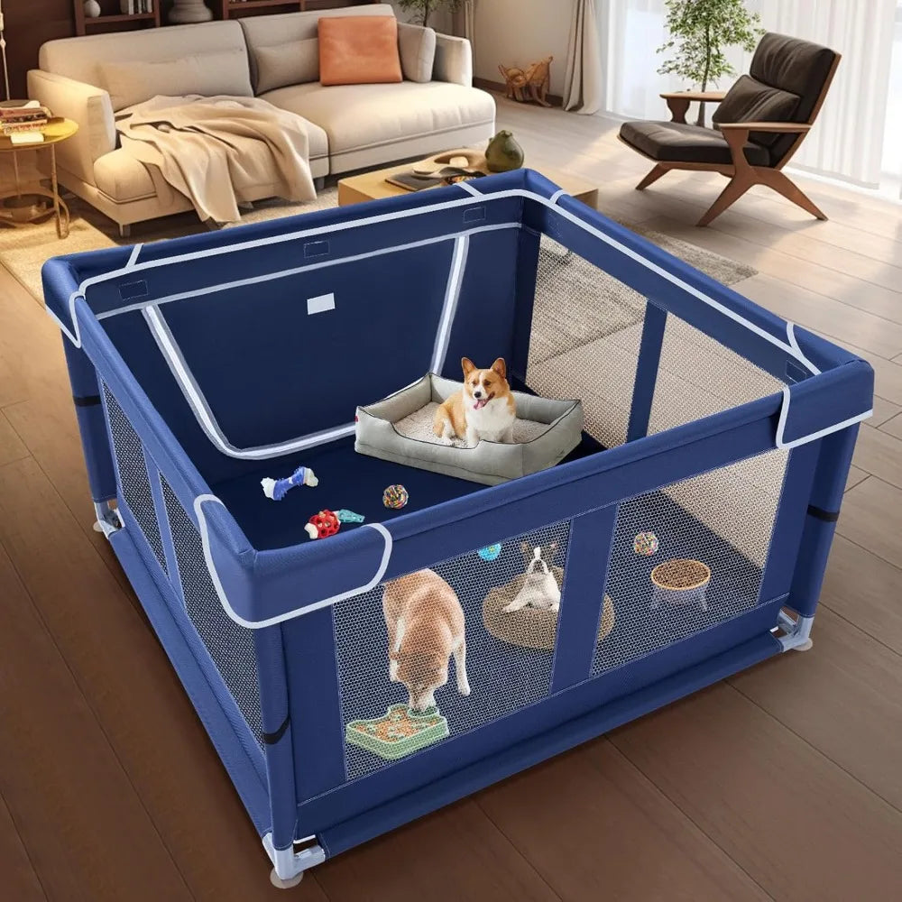 42x42 Inches Puppy Playpen with Gate, Pen with Thickened Fabric, High-Strength Wire Mesh