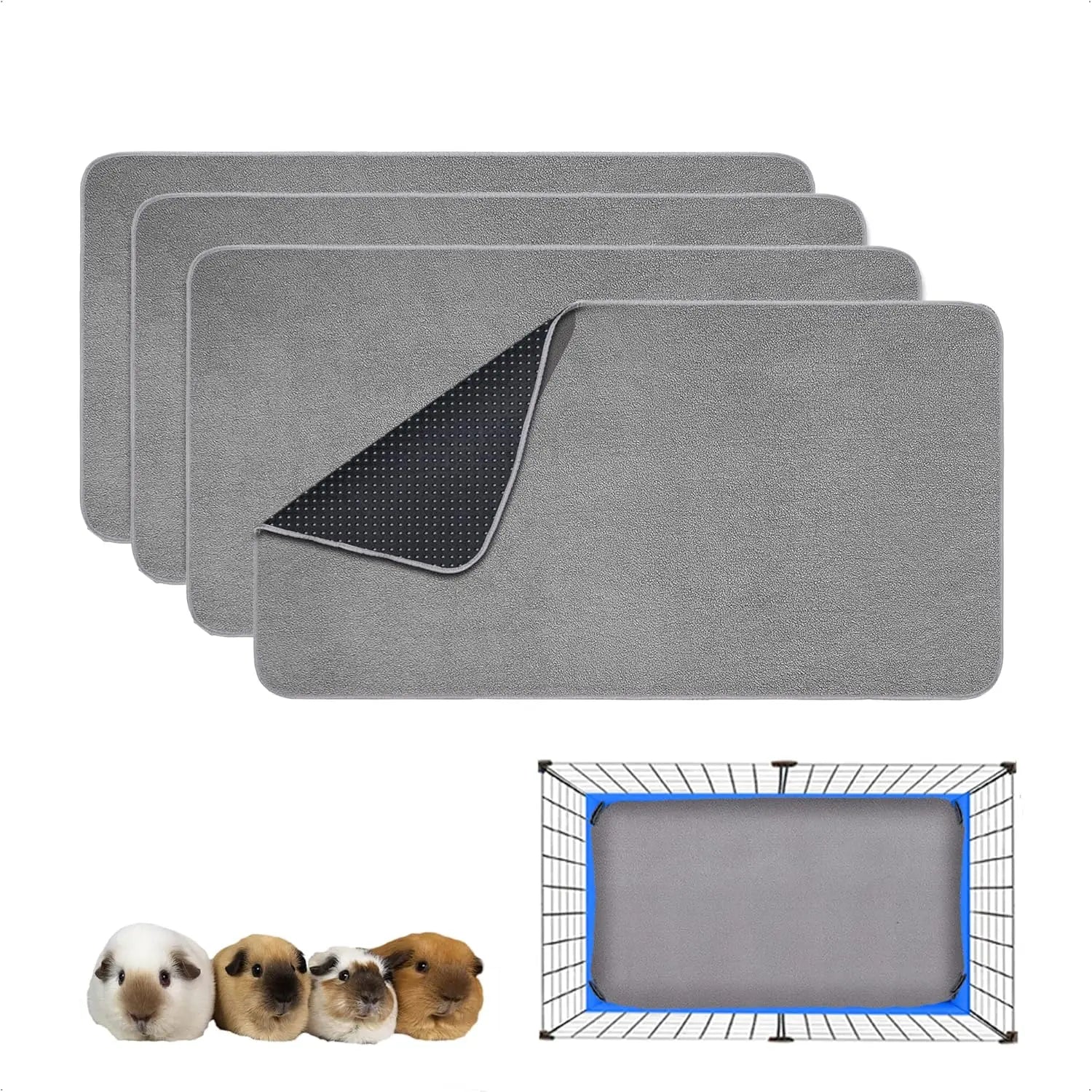Washable Guinea Pig Cage Leakproof Fleece Cage Liner with Anti-Slip Bottom