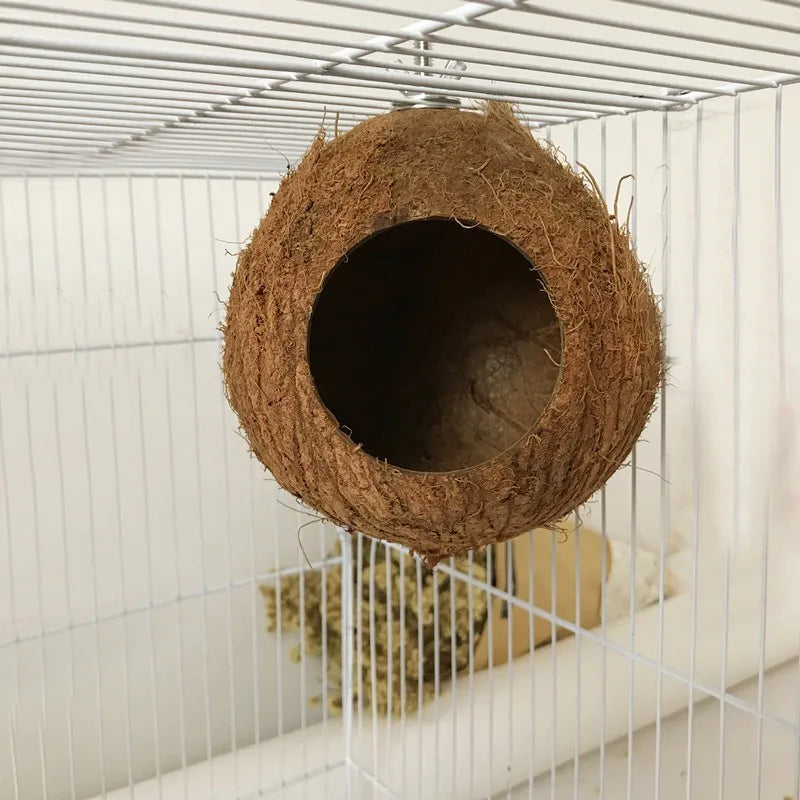 Natural Coco Hideaway Coconut Shell Bird Nest Cage Hanging Toy