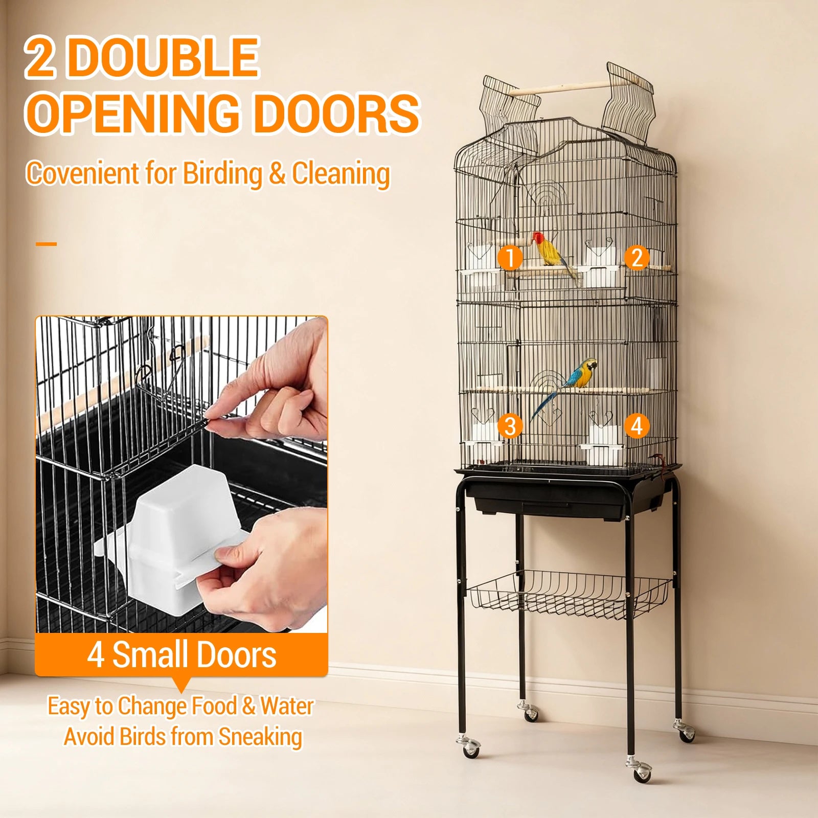 162cm Large Bird Cage with Open Play Rooftop