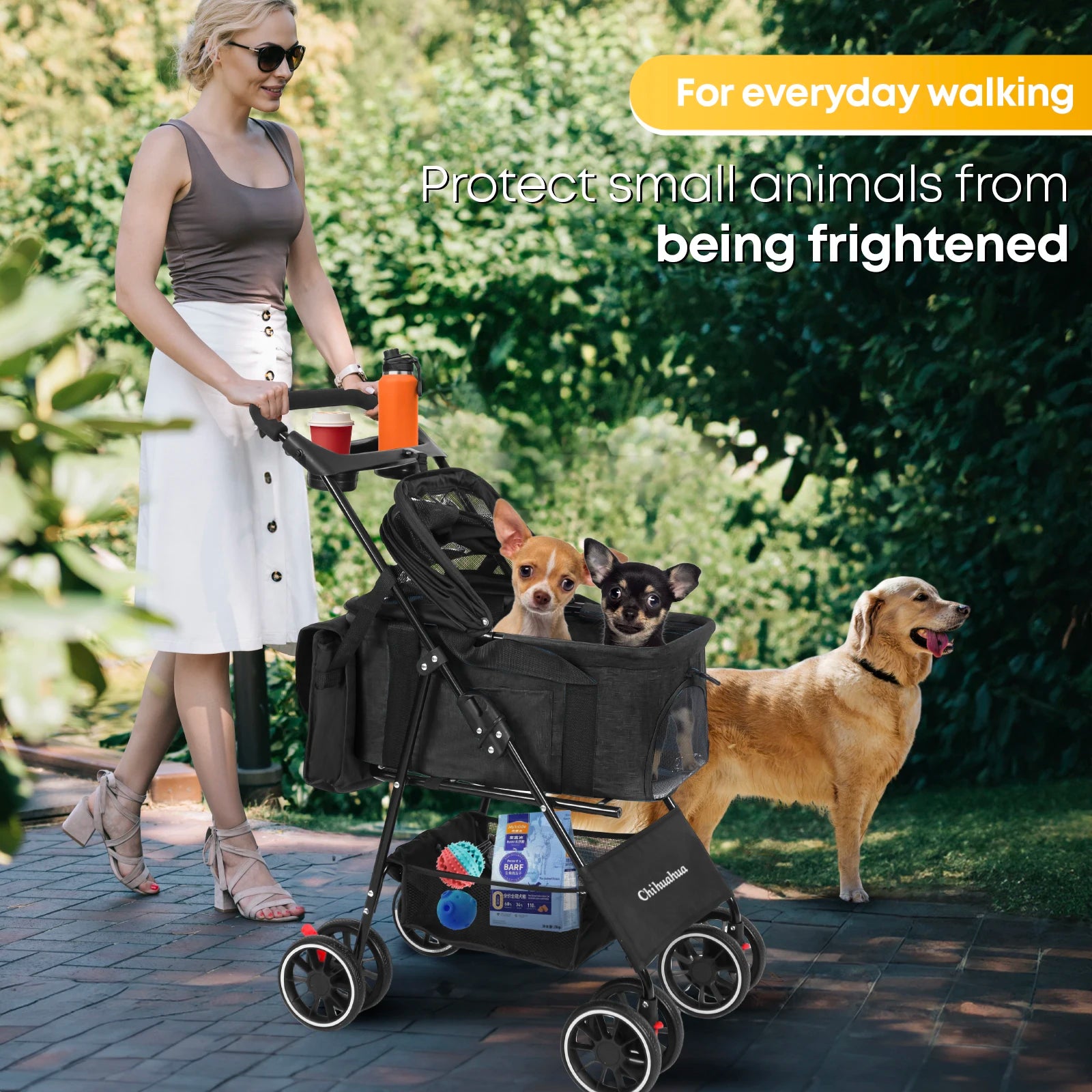 3 in 1 Portable Foldable Pet Stroller for Medium Dogs Cats