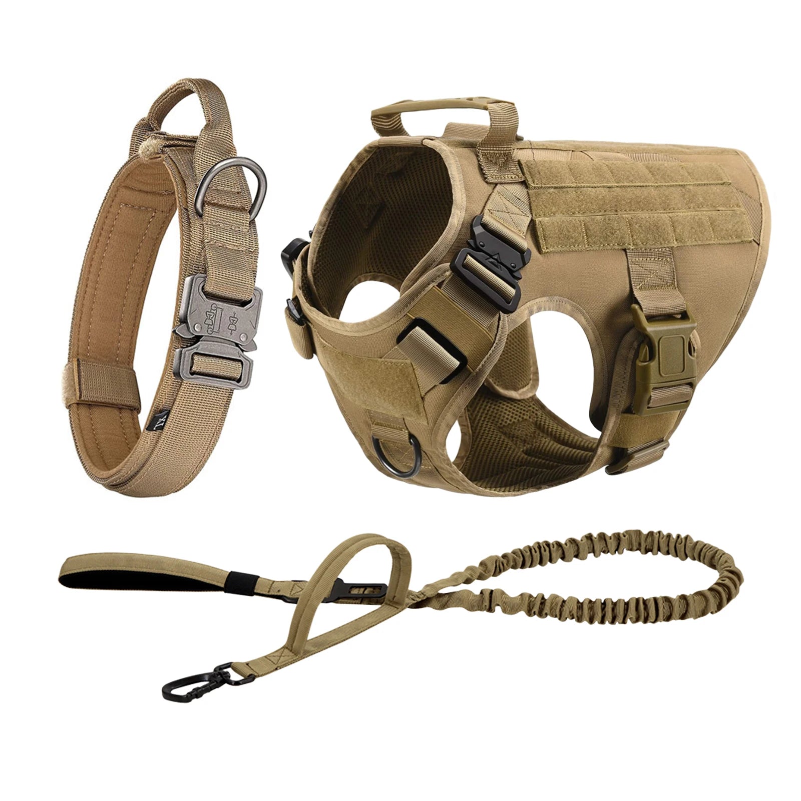 Tactical Dog Harness, Collar, Leash, Molle Pouches