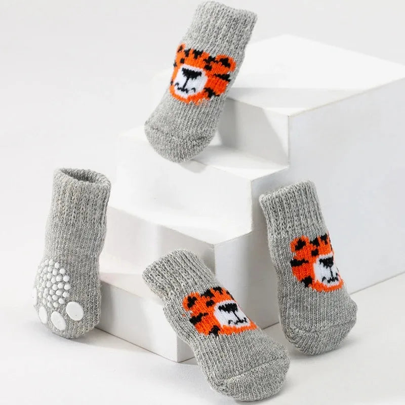 4Pcs Winter Dog Socks Anti Slip Warm Knit Paw Protector Booties