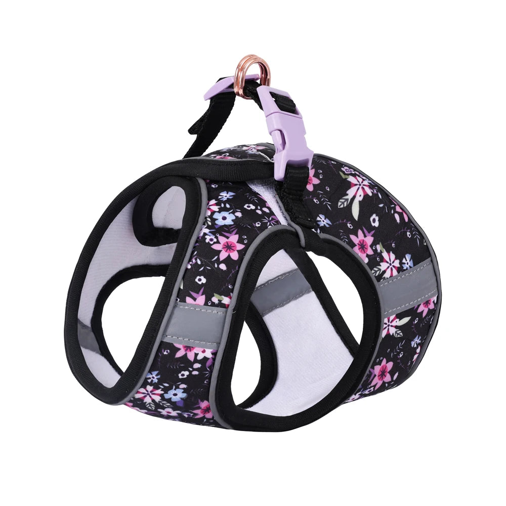 Breathable Reflective Pet Harness Leash Set with Adjustable Floral Chest Strap