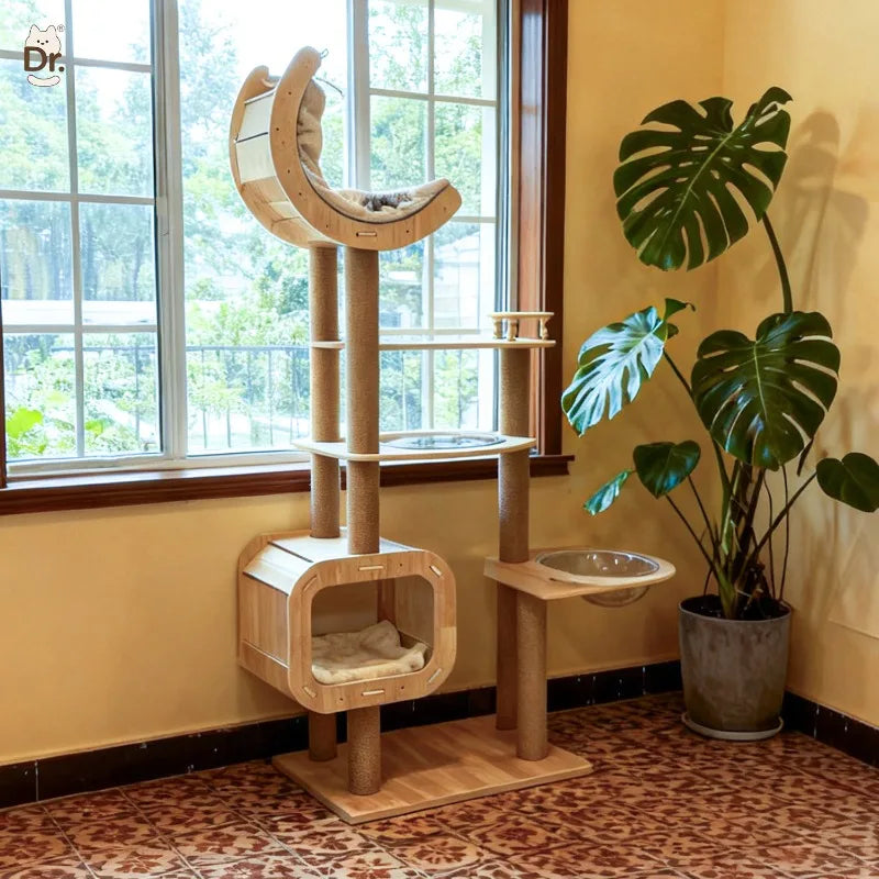 Large Compact Solid Wood Cat Tree