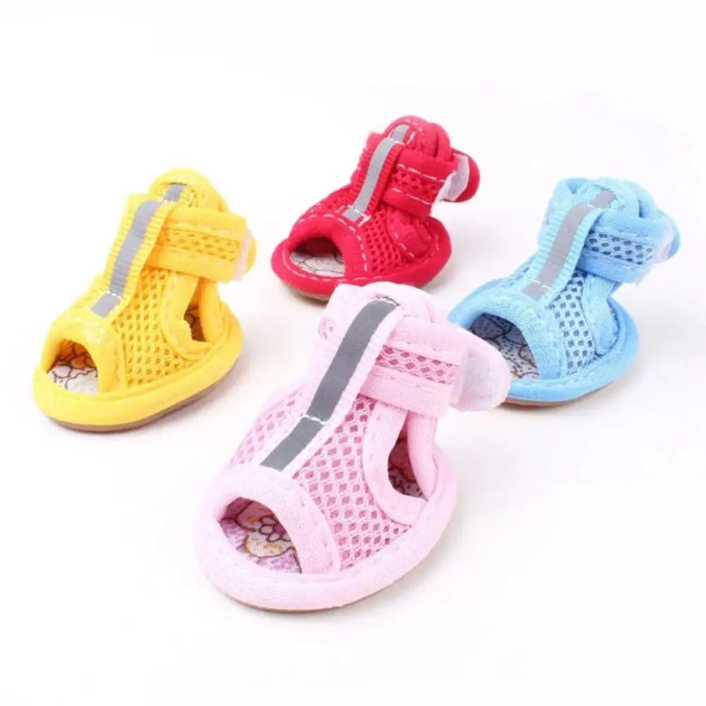 4pcs/pack Anti-slip Outdoor Puppy Shoes with Reflective Strap