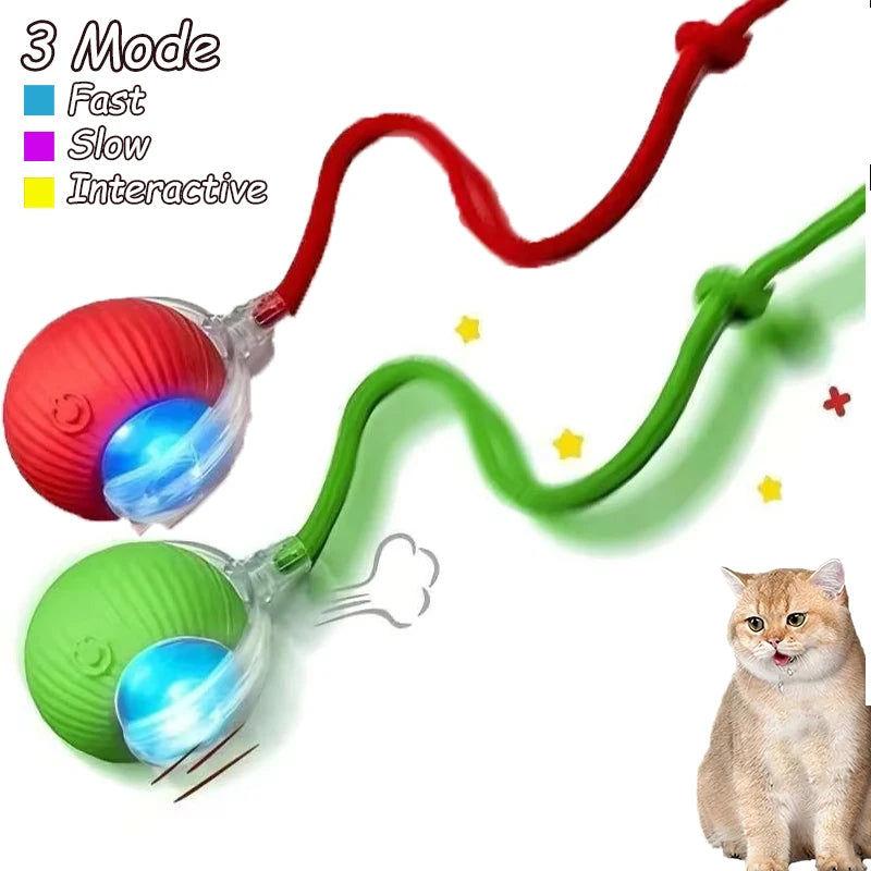 2Pcs Cat Interactive Automatic Rolling Ball w/ Tail, Rechargeable