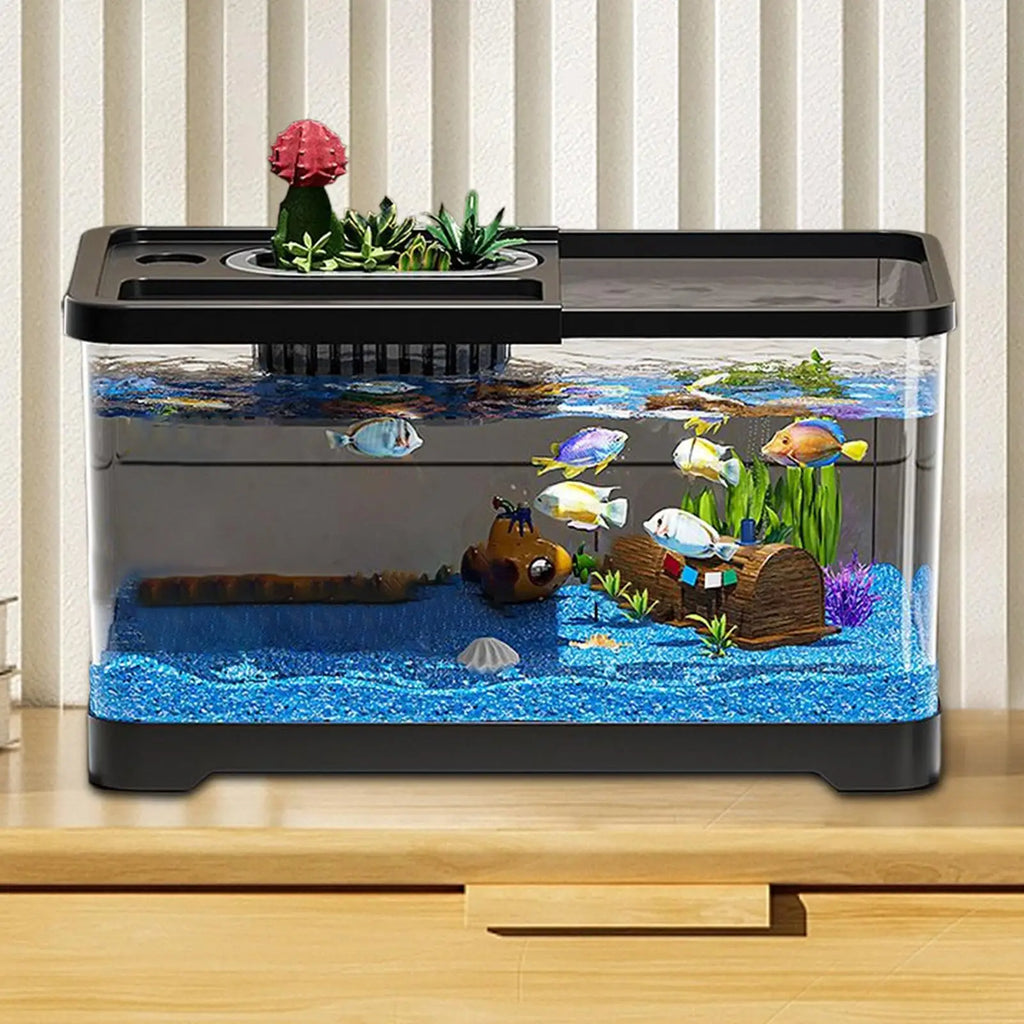 Small Aquarium Kit LED Fish Tank With Decoration Accessories Dust-proof Underwater Landscape Decoration for Desktop Living