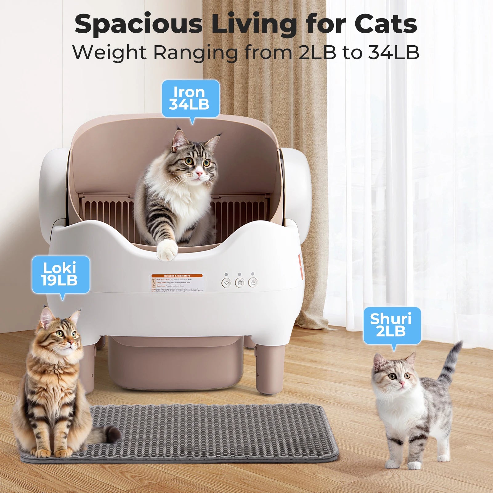 Self Cleaning Automatic Cat Litter Box with APP Control, Odor-Free  Large Waste Bin, Open-Top