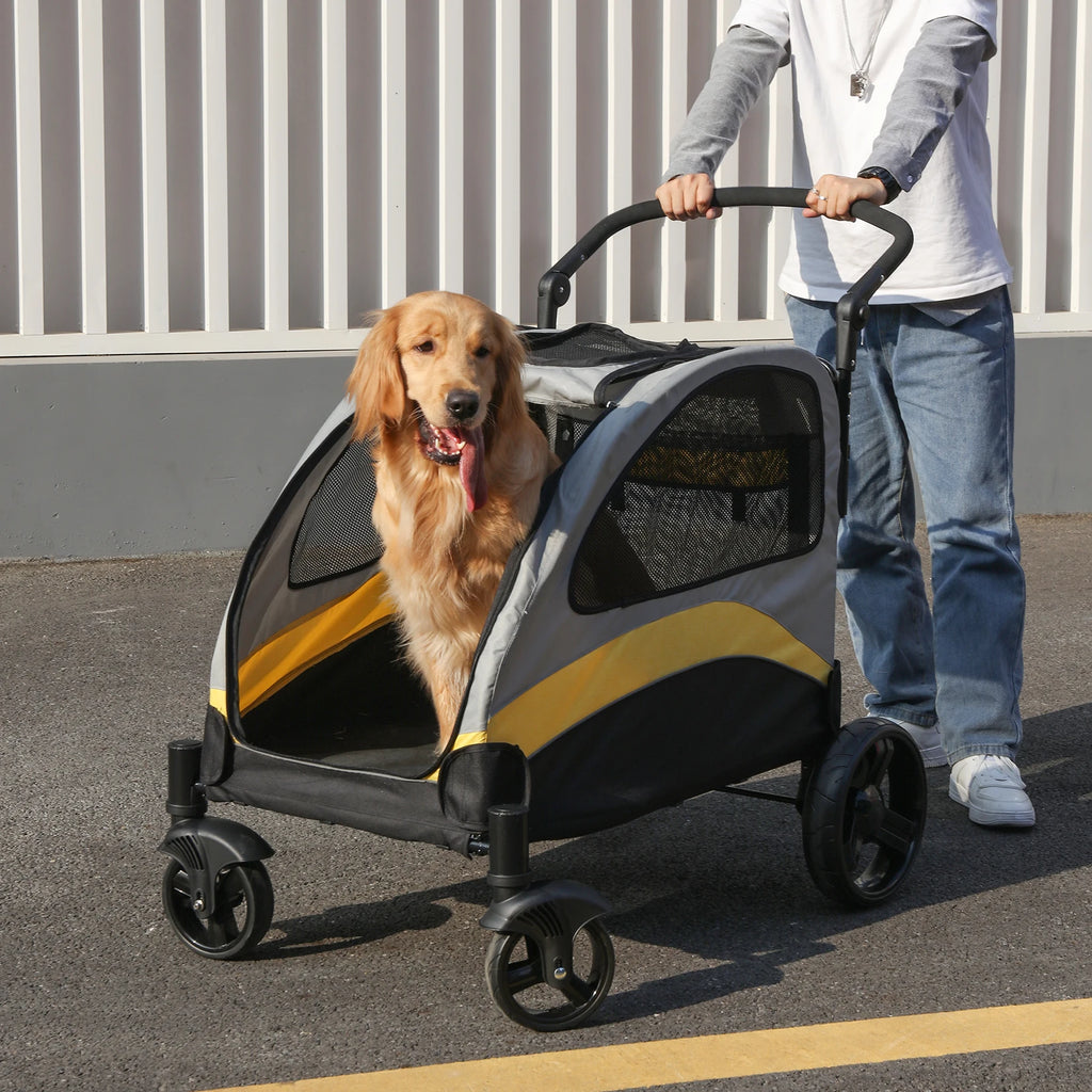 Portable 4 Wheel Dog Stroller for Large Dogs Foldable Pet Cat Travel Carriage Stroller Breathable Carrier for Outside Play