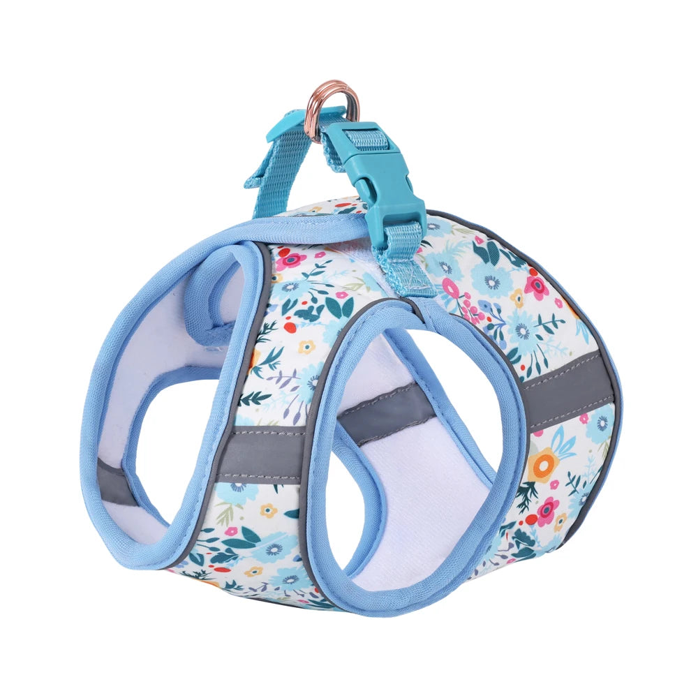 Breathable Reflective Pet Harness Leash Set with Adjustable Floral Chest Strap