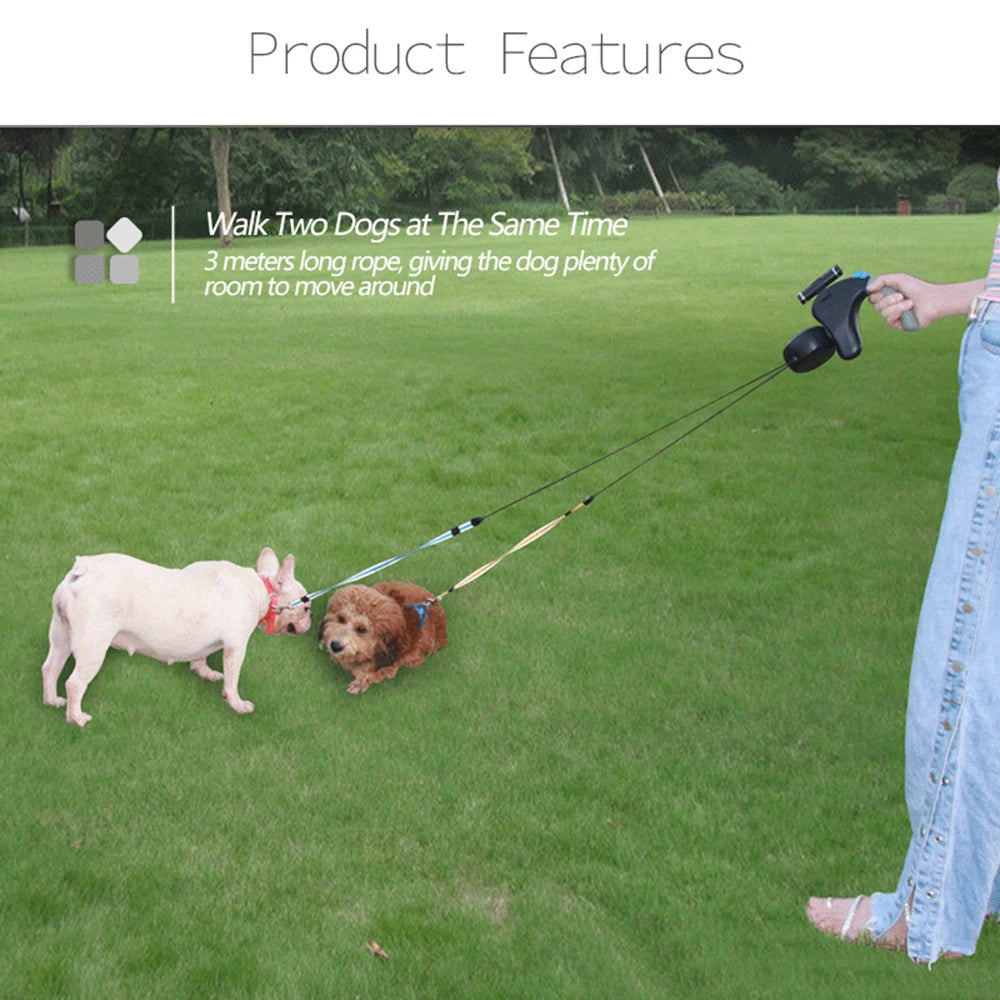 Retractable Adjustable Double Leash with Light