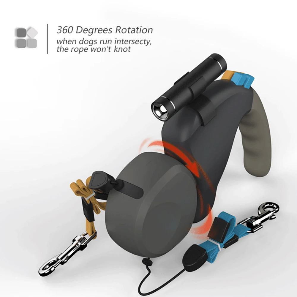 Retractable Adjustable Double Leash with Light