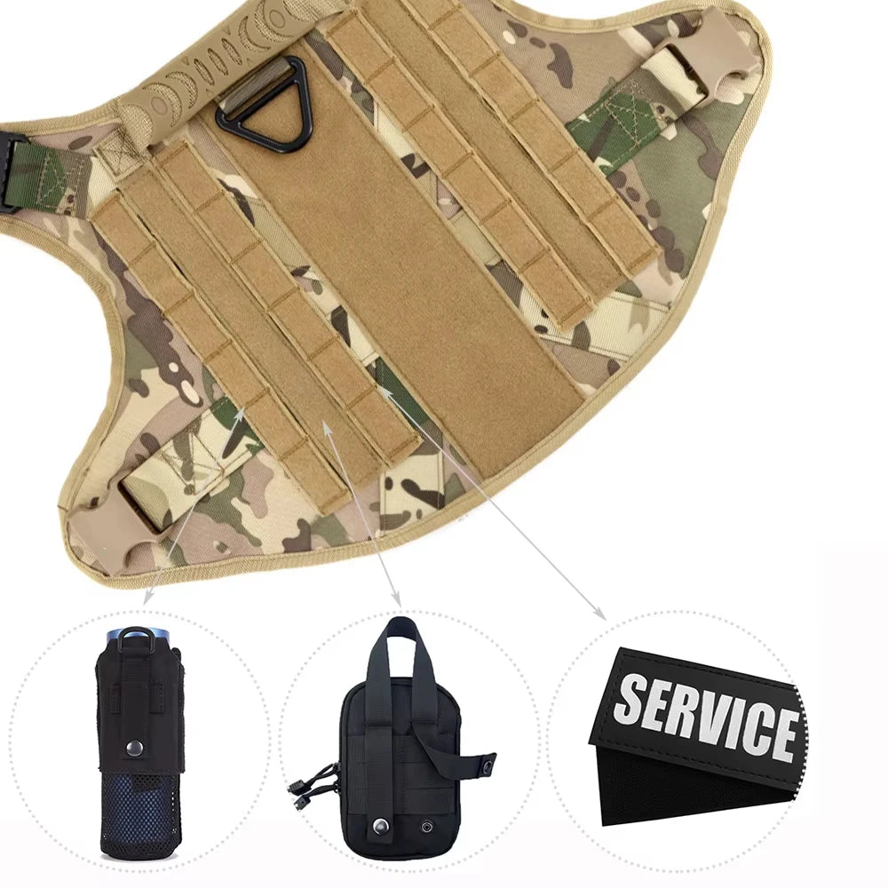Large M Tactical Military-Like Dog Harness, Collar, Leash, Bags, Patches Set