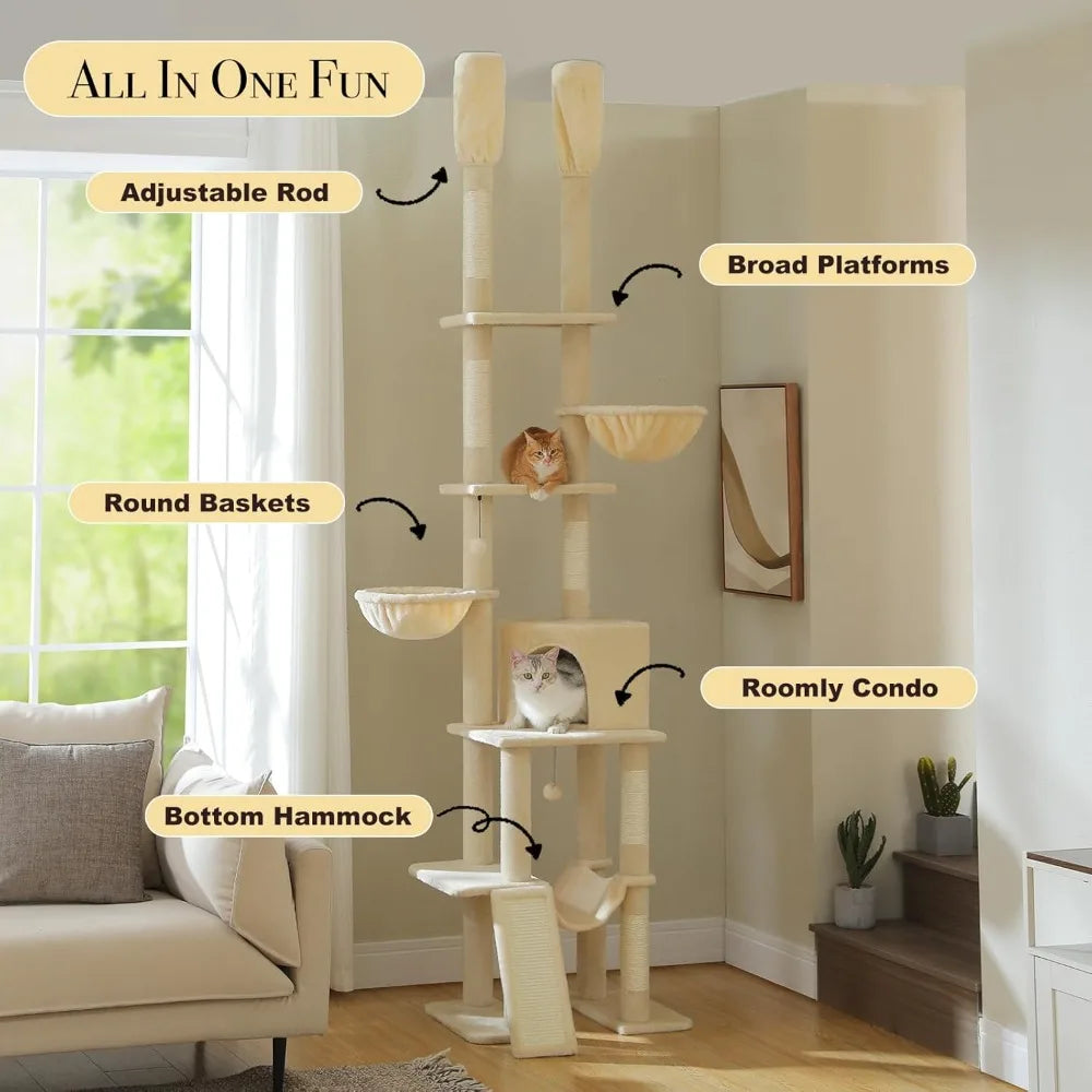Tall, Adjustable,  7-Tier Cat Tower Tree Height (85-112 Inches)