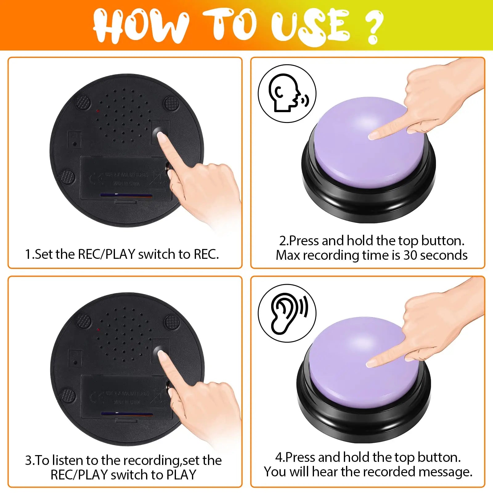 Recordable Talking Sound Button and Interactive Voice Buttons For Communication Dog Training
