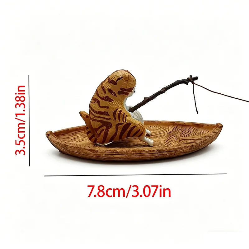 High Quality Resin Cat Fishing Boat Aquarium Ornament