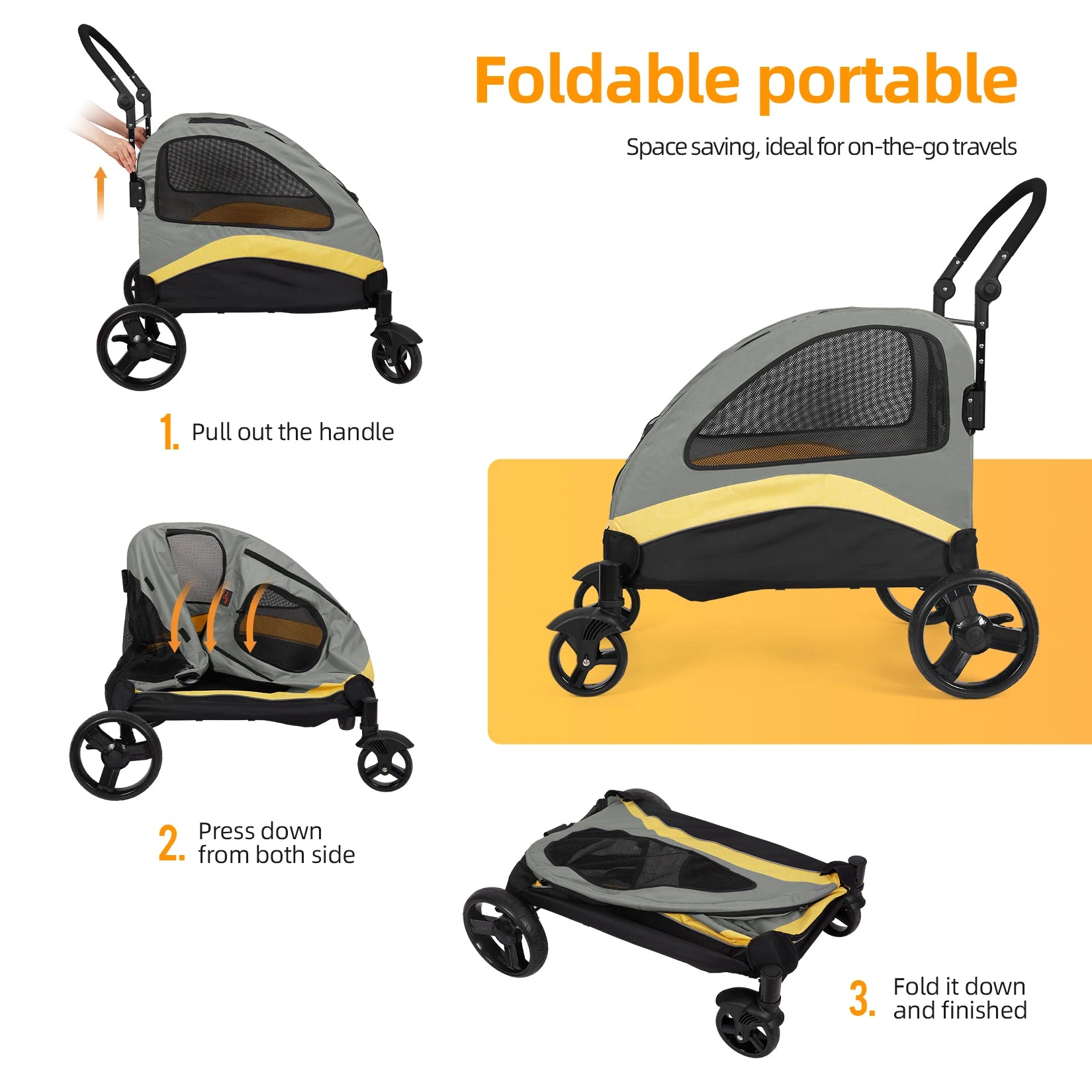 Portable 4 Wheel Dog Stroller for Large Dogs Foldable Pet Cat Travel Carriage Stroller Breathable Carrier for Outside Play