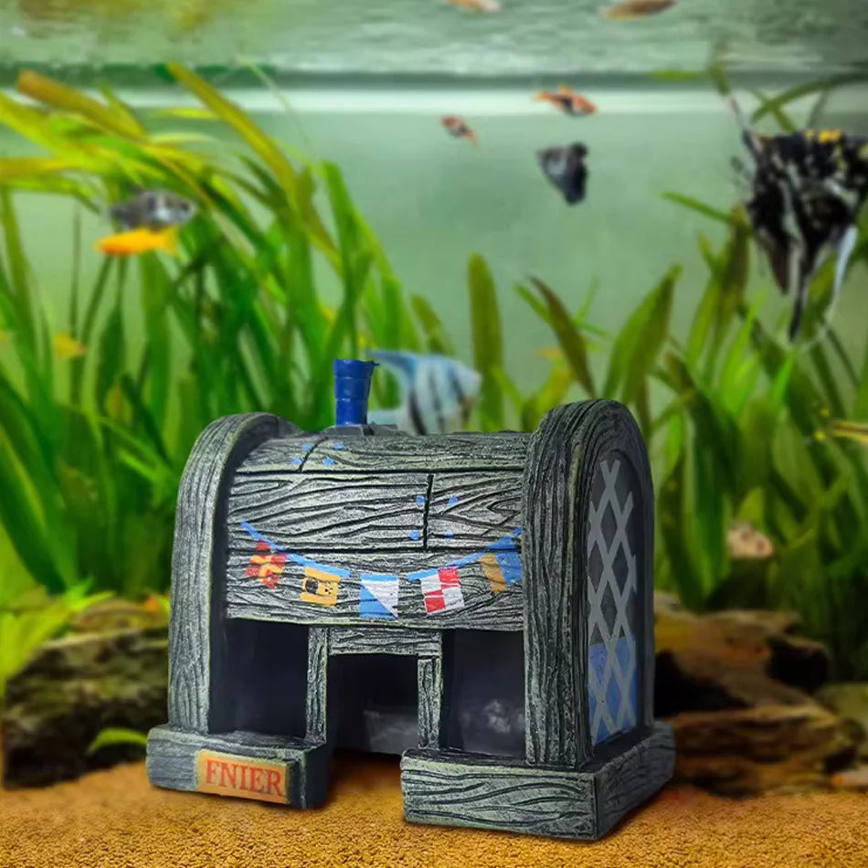 Cute Resin House Aquarium Decorations