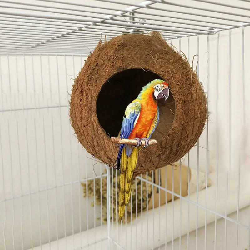 Natural Coco Hideaway Coconut Shell Bird Nest Cage Hanging Toy