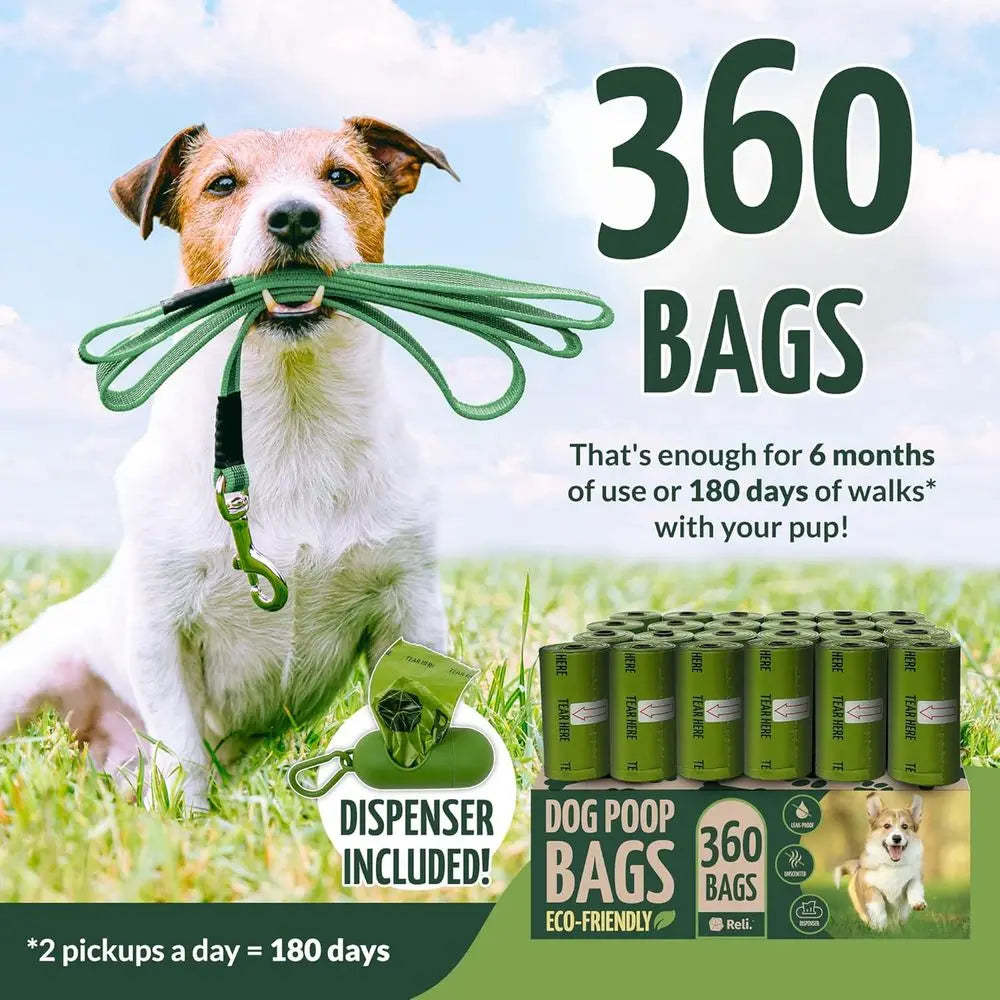 Large Biodegradable Dog Waste Bags with Holder - 360 Count, 24 Rolls, 9x13 Unscented Eco-Friendly