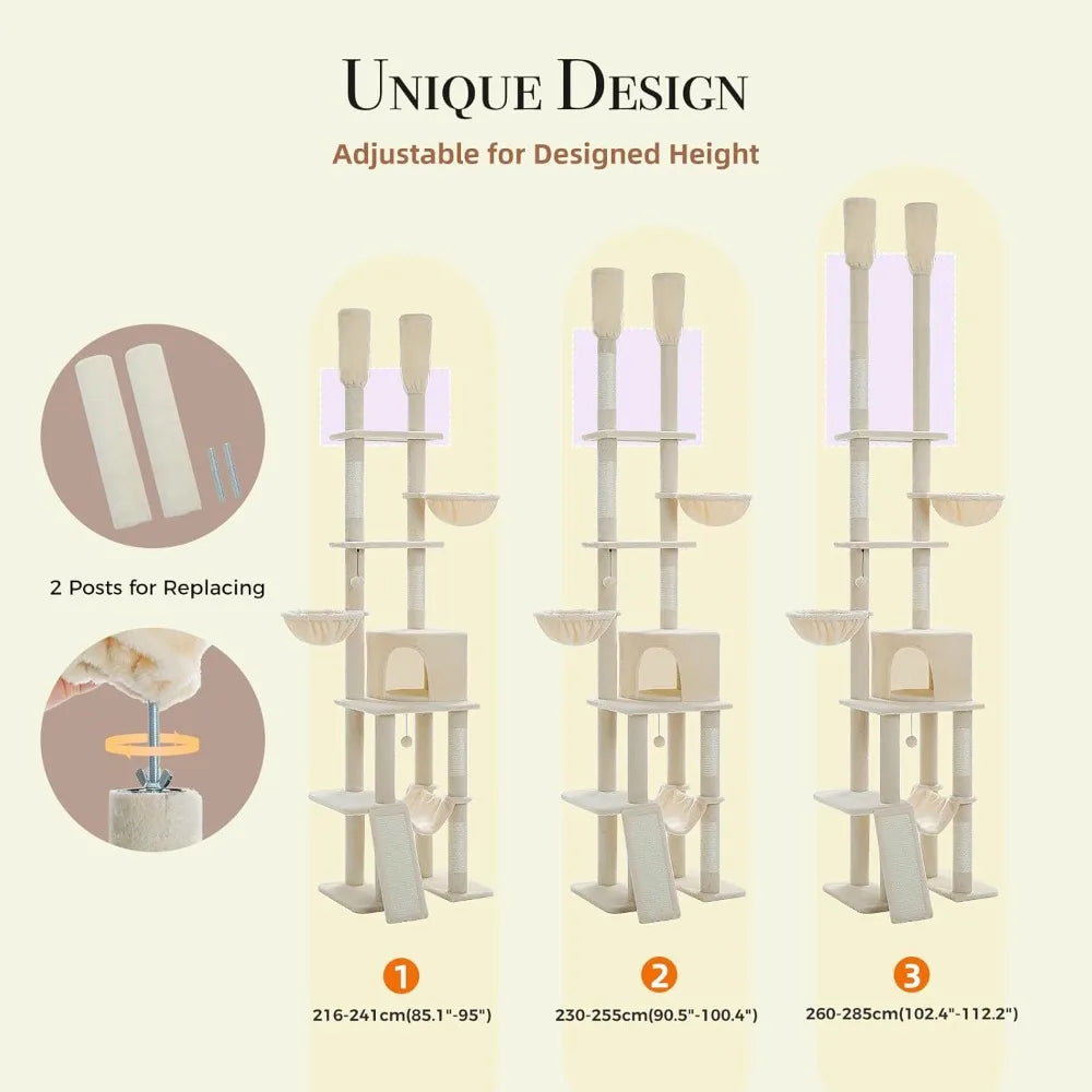 Tall, Adjustable,  7-Tier Cat Tower Tree Height (85-112 Inches)